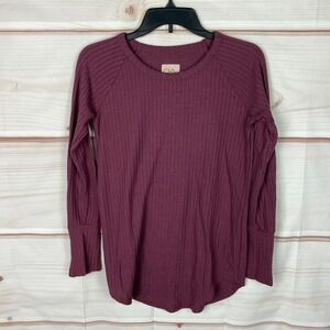 Chasor Top Women S Purple Waffle Knit T-Shirt Long Sleeve Round Neck Tunic Solid